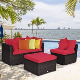 Costway 4-Piece Patio Furniture Set Outdoor Rattan Wicker Sofa & Ottoman Set - thumbnail 1