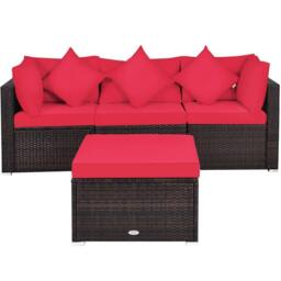 Costway 4-Piece Patio Furniture Set Outdoor Rattan Wicker Sofa & Ottoman Set - thumbnail 8
