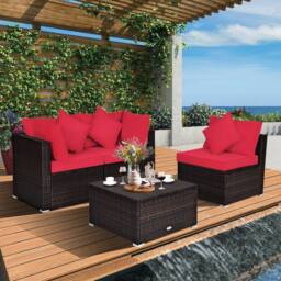 Costway 4-Piece Patio Furniture Set Outdoor Rattan Wicker Sofa & Ottoman Set - thumbnail 6
