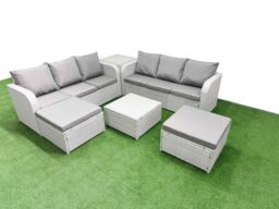 Fimous Outdoor Garden Furniture Sets 8 Seater Wicker Rattan Furniture Sofa Sets w/ Square Coffee Table high Back Lounge Sofa 2 Big Footstool Side - thumbnail 2