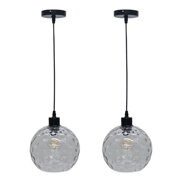 First Choice Lighting Set of 2 Barnum - Clear Dimple Glass Globe with Black Pendant Fittings - image 1