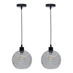 First Choice Lighting Set of 2 Barnum - Clear Dimple Glass Globe with Black Pendant Fittings