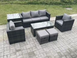 Fimous Lounge Rattan Sofa Set Outdoor Garden Furniture Oblong Rectangular Coffee Table in Dark Grey - thumbnail 2