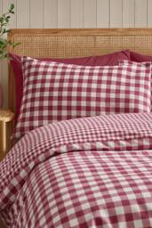 Catherine Lansfield Brushed Gingham Check Reversible Duvet Cover Set in Burgundy - Size: Single - thumbnail 3
