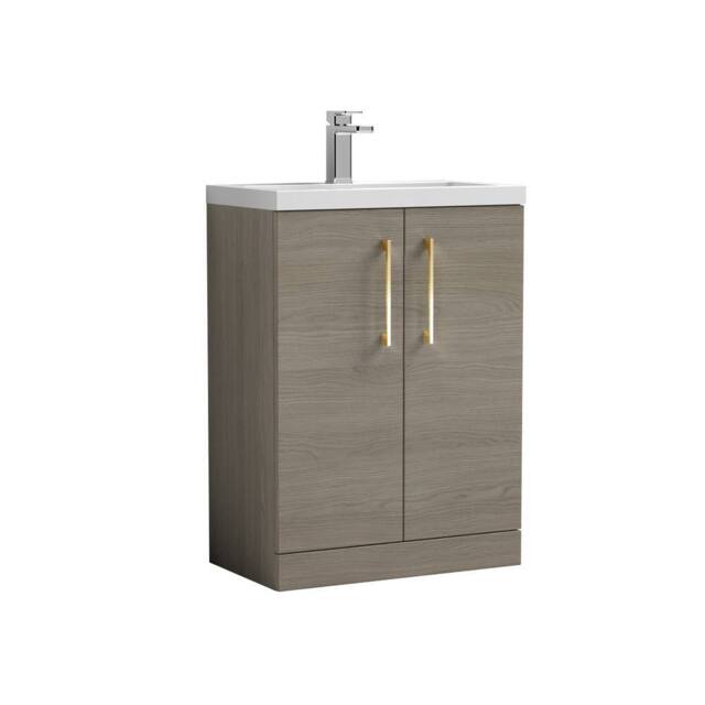 Balterley Bathroom Vanity Basin Unit, Brushed Brass Handles, 600mm, Mid Oak in Brown - image 1