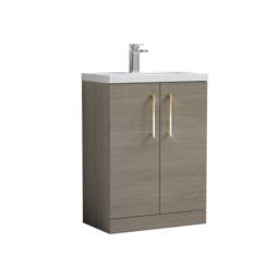 Balterley Bathroom Vanity Basin Unit, Brushed Brass Handles, 600mm, Mid Oak in Brown