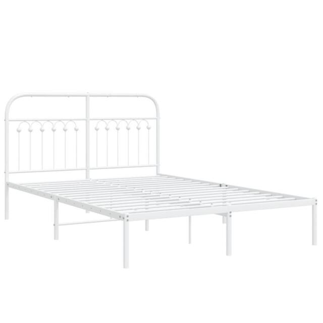 Berkfield Home Metal Bed Frame without Mattress with Headboard White 140x200cm - Size: 140x200 cm - image 1
