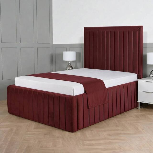 Living Comfort Bedz Saint Germain Plush Upholstered Bed Slatted Base - 48Inch Headboard in Maroon - Size: Single - image 1