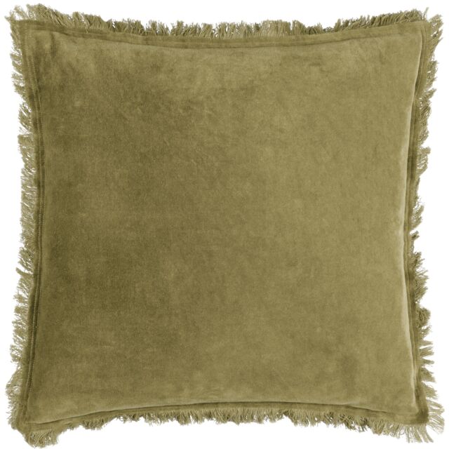 Yard Jaye 100% Cotton Velvet Fringed Cushion in Green - Size: 45 cm x 45 cm - image 1