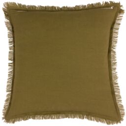 Yard Jaye 100% Cotton Velvet Fringed Cushion in Green - Size: 45 cm x 45 cm - thumbnail 2