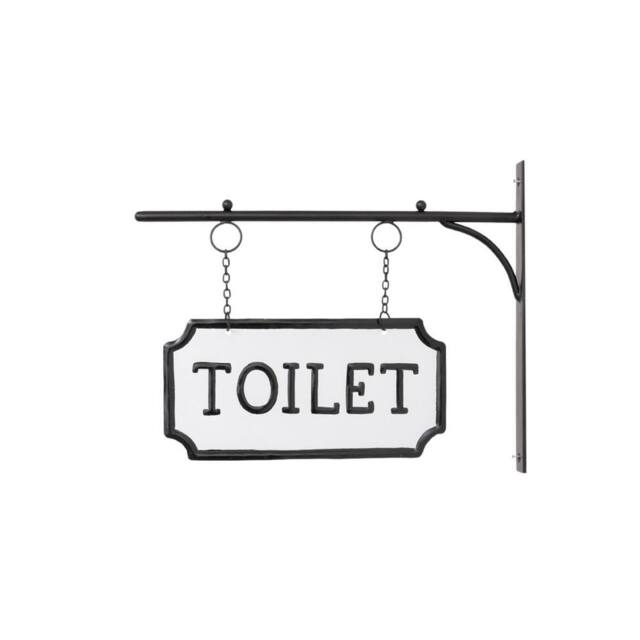 Melody Maison Black & White Metal Wall Mounted Hanging Toilet Sign - image 1