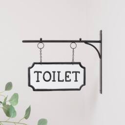 Melody Maison Black & White Metal Wall Mounted Hanging Toilet Sign - thumbnail 4