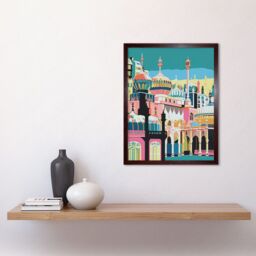 "Artery8 Wall Art Print Brighton Royal Pavilion Multicoloured Architecture Art Framed in Brown - Size: W12"" x H16""" - thumbnail 2