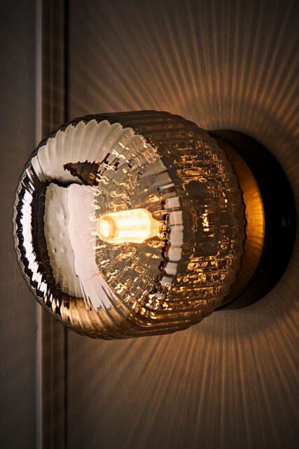 ValueLights Calpe Small Ribbed Glass Flush Ceiling Wall Light with LED Bulb in Black - image 1