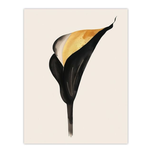 "Artery8 Elegant Calla Lily Flower Bloom Black Gold Floral Wall Art Print - Size: W24"" x H32""" - image 1