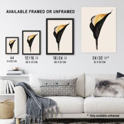"Artery8 Elegant Calla Lily Flower Bloom Black Gold Floral Wall Art Print - Size: W24"" x H32""" - thumbnail 3