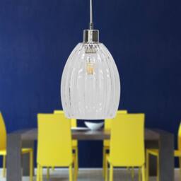 First Choice Lighting Set of 2 Birch - Clear Fluted Glass with Chrome Pendant Fittings - thumbnail 4