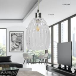 First Choice Lighting Set of 2 Birch - Clear Fluted Glass with Chrome Pendant Fittings - thumbnail 5
