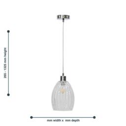 First Choice Lighting Set of 2 Birch - Clear Fluted Glass with Chrome Pendant Fittings - thumbnail 6
