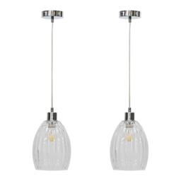 First Choice Lighting Set of 2 Birch - Clear Fluted Glass with Chrome Pendant Fittings - thumbnail 1