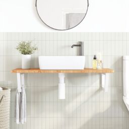 Berkfield Home Basin Shelf Wall Mounted Steel & Solid Wood Oak in Brown - thumbnail 3