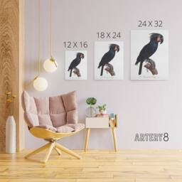 "Artery8 Black Palm Cockatoo Parrot Levaillant Canvas Wall Art Print in White - Size: W12"" x H16""" - thumbnail 4