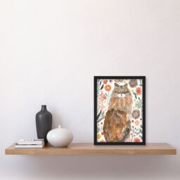 "Artery8 Cat Lover Maine Coon Folk Art Floral Watercolour Framed Wall Art - Size: W12"" x H16""" - thumbnail 4