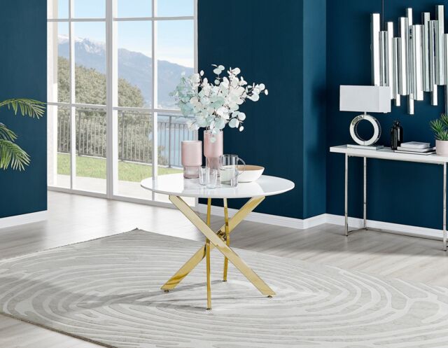 FurnitureboxUK Novara 100cm Round 4-Seater Dining Table With Gold Chrome Legs in White - image 1