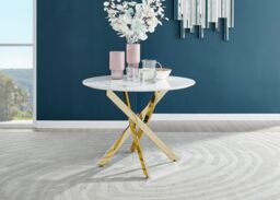 FurnitureboxUK Novara 100cm Round 4-Seater Dining Table With Gold Chrome Legs in White - thumbnail 2