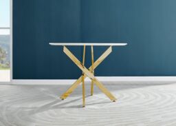 FurnitureboxUK Novara 100cm Round 4-Seater Dining Table With Gold Chrome Legs in White - thumbnail 3