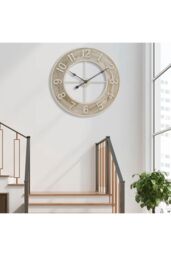 Living and Home 60cm Large Wooden & Iron Wall Clock - Creative Statement Timepiece for Living Room Décor in Natural - thumbnail 2