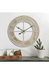 Living and Home 60cm Large Wooden & Iron Wall Clock - Creative Statement Timepiece for Living Room Décor in Natural - thumbnail 4