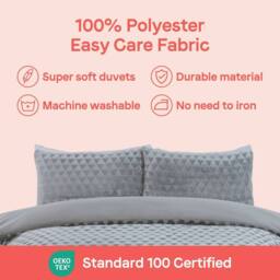 Rapport Home Diamond Cut Teddy Polyester Fleece Duvet Cover Set with Pillowcase in Silver - Size: Single - thumbnail 7