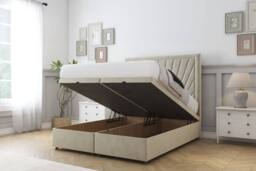 "Sloomy Somerset Plush Ottoman Bed Base-26"" Strutted Headboard in Cream - Size: King" - thumbnail 2