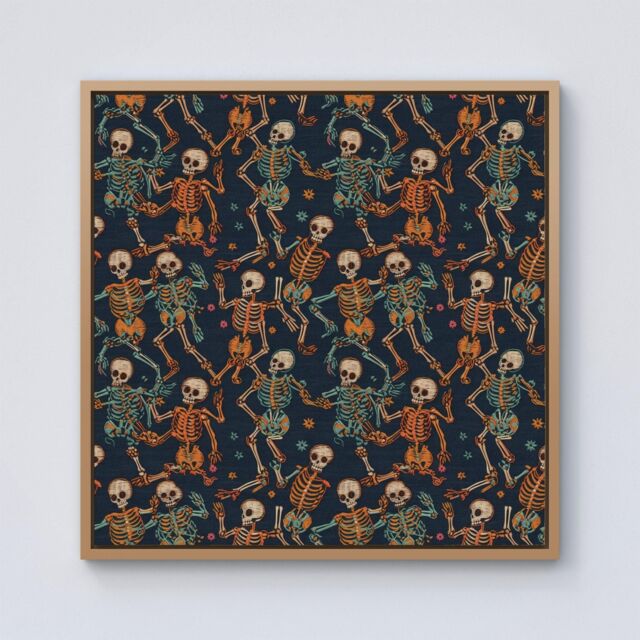 "Warren Reed - Designer Dancing Skeletons Framed Canvas in Light Brown - Size: W30"" x H30""" - image 1