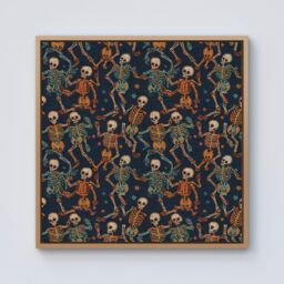 "Warren Reed - Designer Dancing Skeletons Framed Canvas in Light Brown - Size: W30"" x H30""" - thumbnail 1