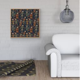 "Warren Reed - Designer Dancing Skeletons Framed Canvas in Light Brown - Size: W30"" x H30""" - thumbnail 2