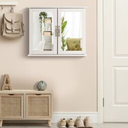 Costway Wall Mounted Bathroom Mirror Cabinet Wooden Storage Cupboard Medicine Cabinet in White - thumbnail 5