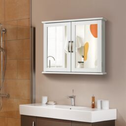 Costway Wall Mounted Bathroom Mirror Cabinet Wooden Storage Cupboard Medicine Cabinet in White - thumbnail 4
