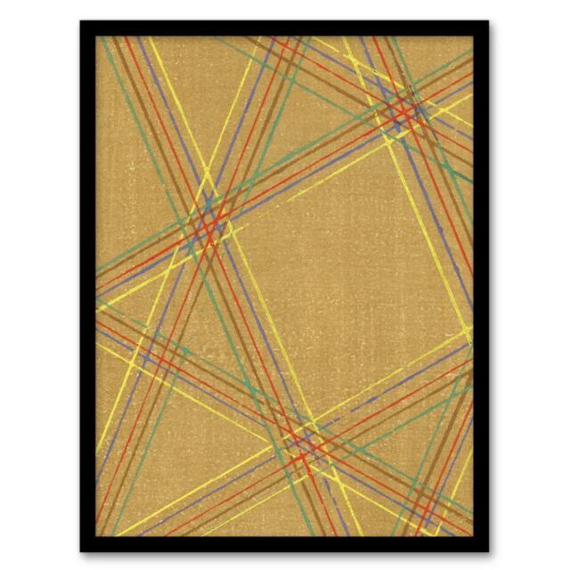 Artery8 Abstract Geometric Plaid Pattern Japanese Framed Wall Art Print Korin in Beige - Size: A4 - image 1