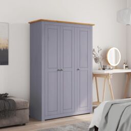 Berkfield Home 3-Door Wardrobe Grey 118x50x171.5 cm Pine Panama Range - thumbnail 1