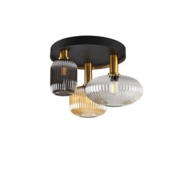Netlighting Norma 3 Light Globe Ceiling Light Black Brass 3 Crystal Shades E27 - thumbnail 1