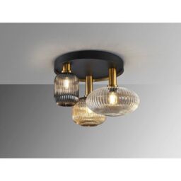 Netlighting Norma 3 Light Globe Ceiling Light Black Brass 3 Crystal Shades E27 - thumbnail 4
