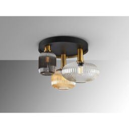 Netlighting Norma 3 Light Globe Ceiling Light Black Brass 3 Crystal Shades E27 - thumbnail 5