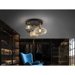 Netlighting Norma 3 Light Globe Ceiling Light Black Brass 3 Crystal Shades E27 - thumbnail 2