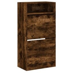 Berkfield Home Shoe Cabinet Smoked Oak 60x34x116 Engineered Wood in Brown - thumbnail 4