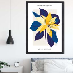 ARTZE Abstract Blue & Yellow Lilly Flower Market Gallery Framed Print SIZE: A4 with Black Frame - thumbnail 2