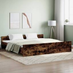 Berkfield Home Bed Frame with Headboard & Footboard Smoked Oak 200x200 cm in Brown - thumbnail 1