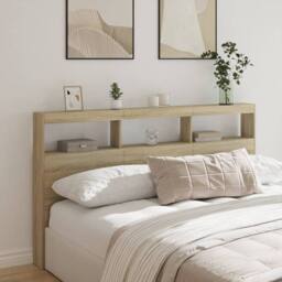 Berkfield Home Headboard Cabinet with LED Sonoma Oak 180x17x102 cm in Brown - Size: 180 x 17 x 102 cm - thumbnail 2