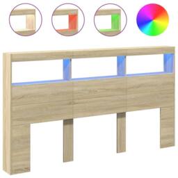 Berkfield Home Headboard Cabinet with LED Sonoma Oak 180x17x102 cm in Brown - Size: 180 x 17 x 102 cm - thumbnail 1